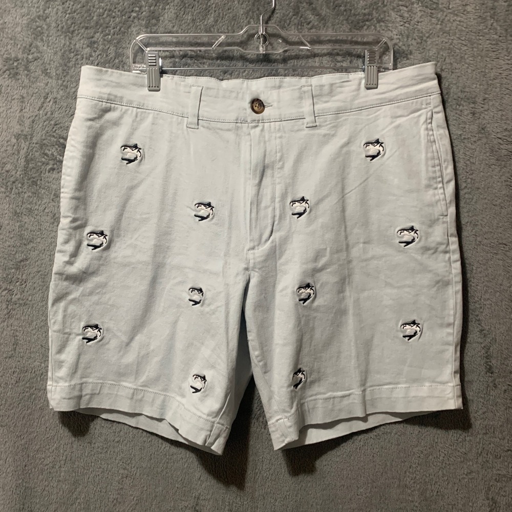 Washed Stoned & Beaten Mens Shark Embroidered Chino Shorts Light Blue Size 38